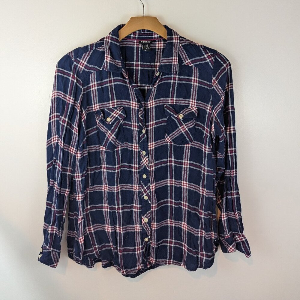 Torrid Blue/Maroon Flannel Buttondown Top, Sz 2X
